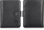 Polare Luxury RFID Blocking Leather Passport Holder Travel Wallet For Men and Women (Black with AirTag Slot(Snap Version))