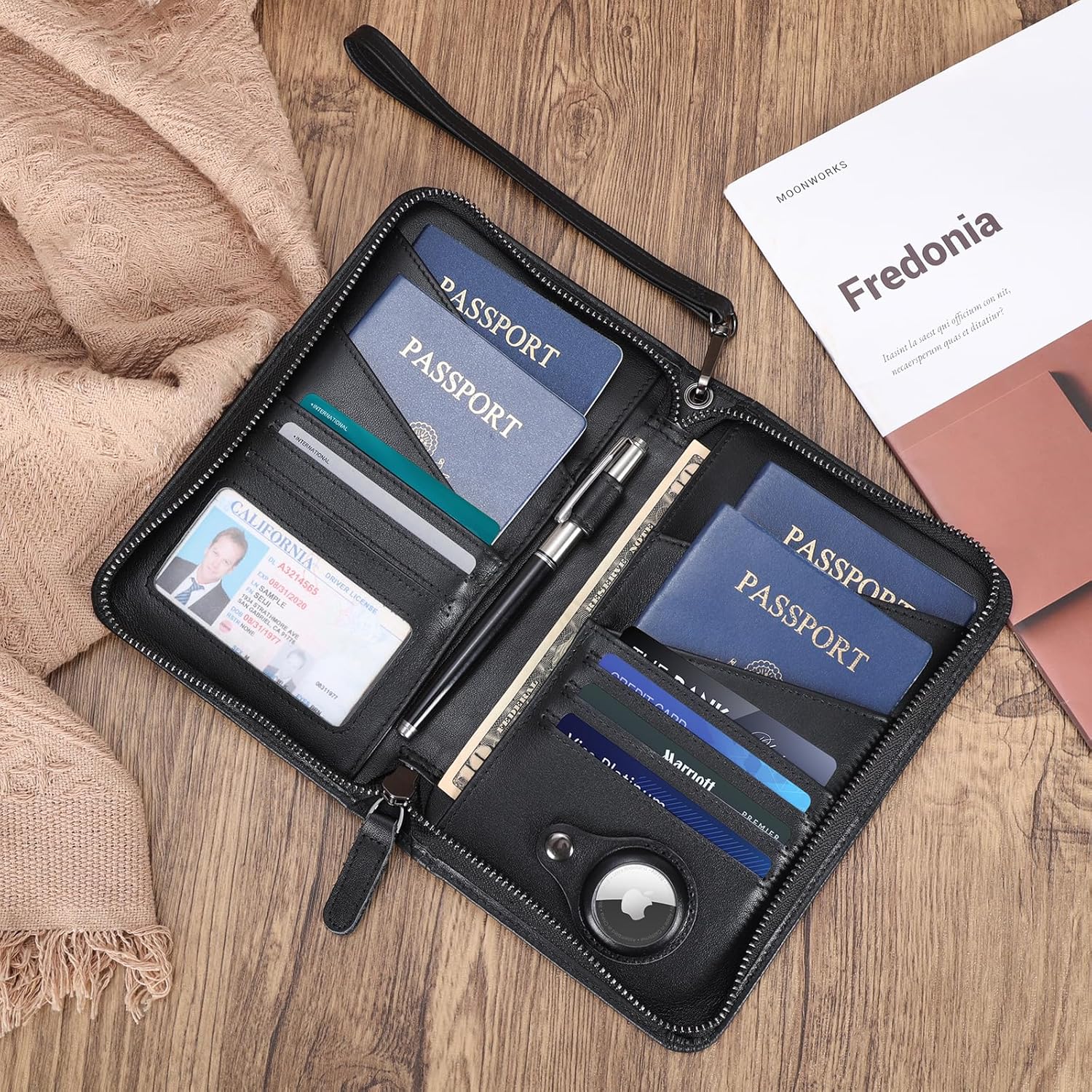 Polare Full Grain Leather Passport Holder Cover Case for Men and Women RFID Blocking Family Travel Wallet Holds 6 Passports