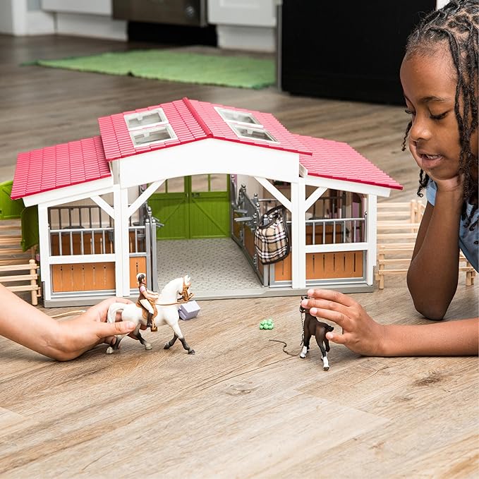 Schleich Horse Club - 97PC Riding Center Horse Toy Playset with Rider, 2 Horses, Barn and Farm Figurine Accessories for Girls and Boys - Interactive Play Figures - Realistic Kids Toys Ages 5+ | 42344