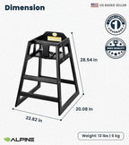 Alpine Wooden High Chairs for Babies and Toddlers with Safety Strap, Commercial Grade Restaurant High Chair, Durable Wood Space Saver Baby Feeding Chair, Ideal for Dining Spaces (2 Pack, Black)