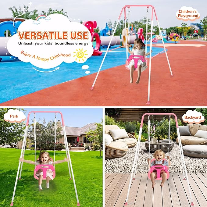 4-in-1 Toddler Swing Set & Baby Jumper and Bouncers, Heavy Duty Baby Swing Set with Foldable Metal Stand for Indoor & Outdoor, Suitable for Children 6 Months and Older, Easy to Assemble & Store