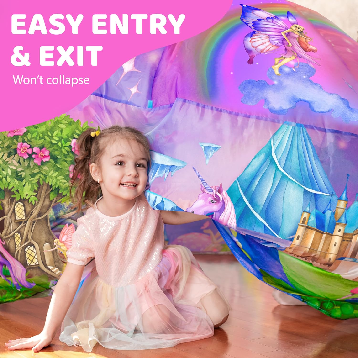 W&O Enchanted Aerodome with LED Lights - Inflatable Princess Castle for Kids Aged 3-12, Inflates in Seconds Creating an Immersive Fairytale Experience (Fan Not Included)