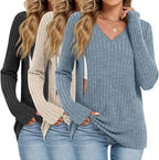 3 Pack Women's Maternity Nursing Tops, V Neck Breastfeeding Sweaters Long Sleeve Hidden Zipper Shirts