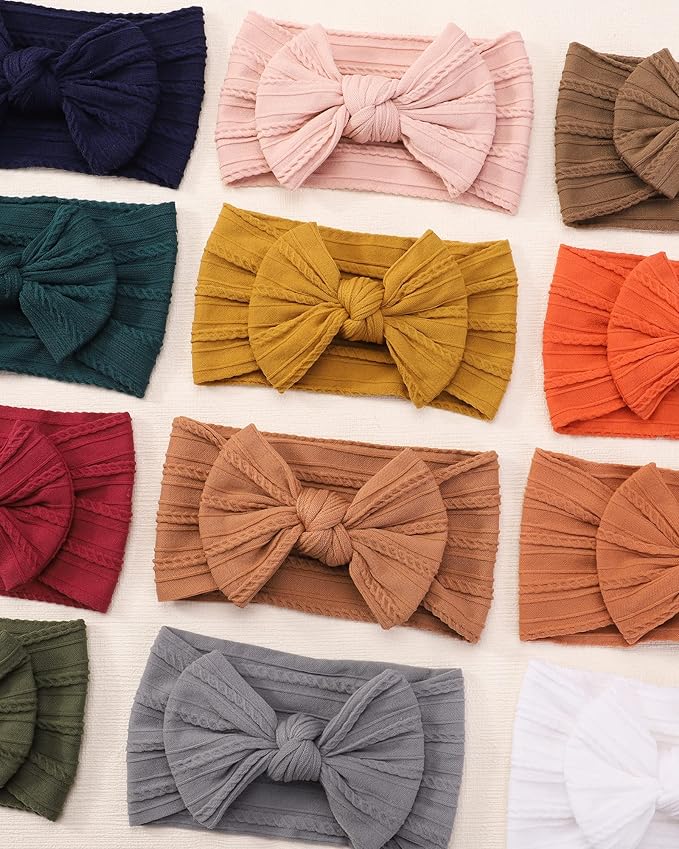 jollybows 12pcs Baby Girls Nylon Headband with Bow Newborn Hairbands Infant Hair Bow Elastics Handmade Hair Accessories for Toddlers Kids