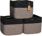 NaturalCozy Storage Cubes 9”x9”x7”Cotton Rope Woven Baskets for Organizing 3-Pack | 9 Inch Cube Storage Bin | Small Basket for Shelf Nursery, Pantry, Decorative Plant, Bathroom Closet, Toy Gift