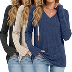 3 Pack Women's Maternity Nursing Tops, V Neck Breastfeeding Sweaters Long Sleeve Hidden Zipper Shirts