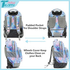 NEW TILAMI 18 inch Kids Rolling Backpack for School with Big Storage, Waterproof, Adjustable Handle - Perfect for Girls & Boys, Blue Star