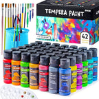 JOYIN Washable Tempera Paint Set for Kids 42PCS, Non Toxic Liquid Paint with 15 Brushes and 4 Palettes - Art Supply for Kids for Arts and Crafts Project, Finger Painting (2 oz Each)