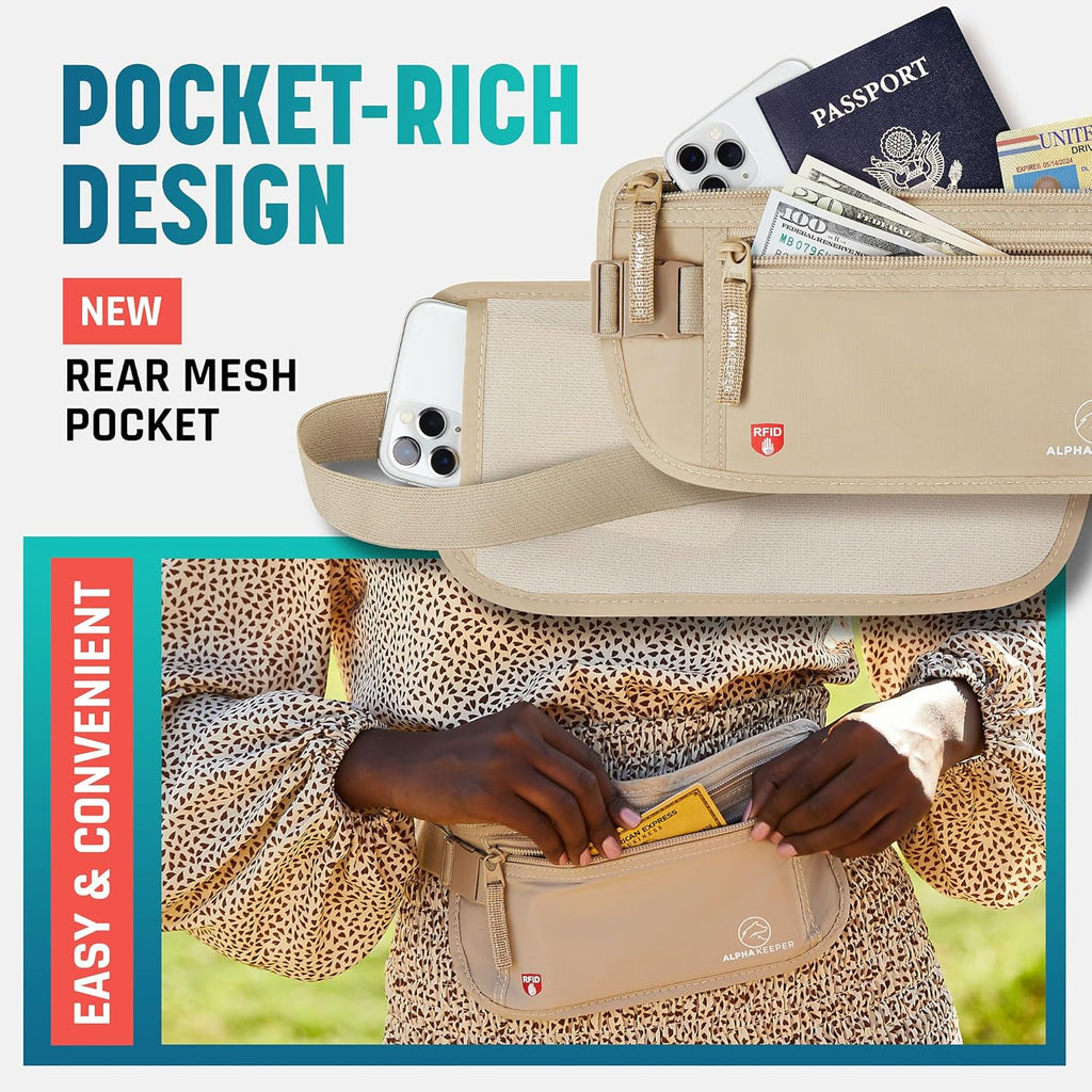 Hidden Money Belt for Travel for Men, Waist Wallet Anti Theft, RFID Passport Holder For Travel Men Or Women, Money Pouch, RFID Passport Holder