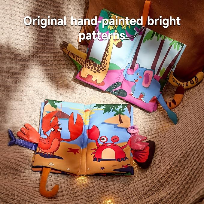 TUMAMA TK 3PCS Baby Books 0-6 Months, Soft Cloth Books for Babies Infants Toddler, Touch and Feel Crinkle Cloth Books 6 to 12 Months, Early Development Interactive Toys Gifts for Boys Girls