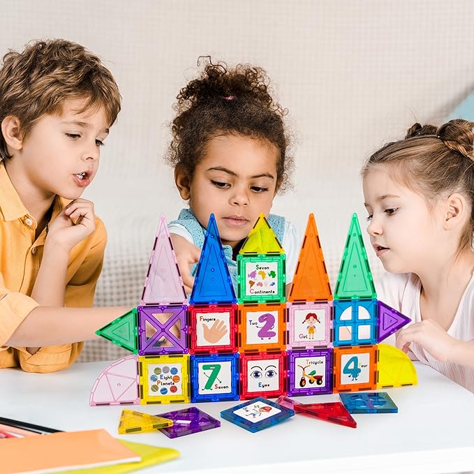 PicassoTiles Magnetic Building Blocks with Tiles and Click-in Educational Graphic Arts Magnet Construction Toy Set STEM Learning Playset Child Brain Development Stacking Playboard