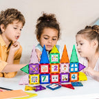 PicassoTiles Magnetic Building Blocks with Tiles and Click-in Educational Graphic Arts Magnet Construction Toy Set STEM Learning Playset Child Brain Development Stacking Playboard