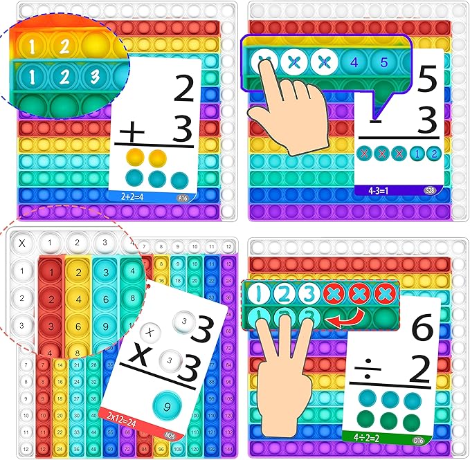 Math Games for Kids - Flash Cards for Kids - Pop it Practice with Addition, Subtraction, Multiplication & Division - Ideal for Math Learning and Skill Building.