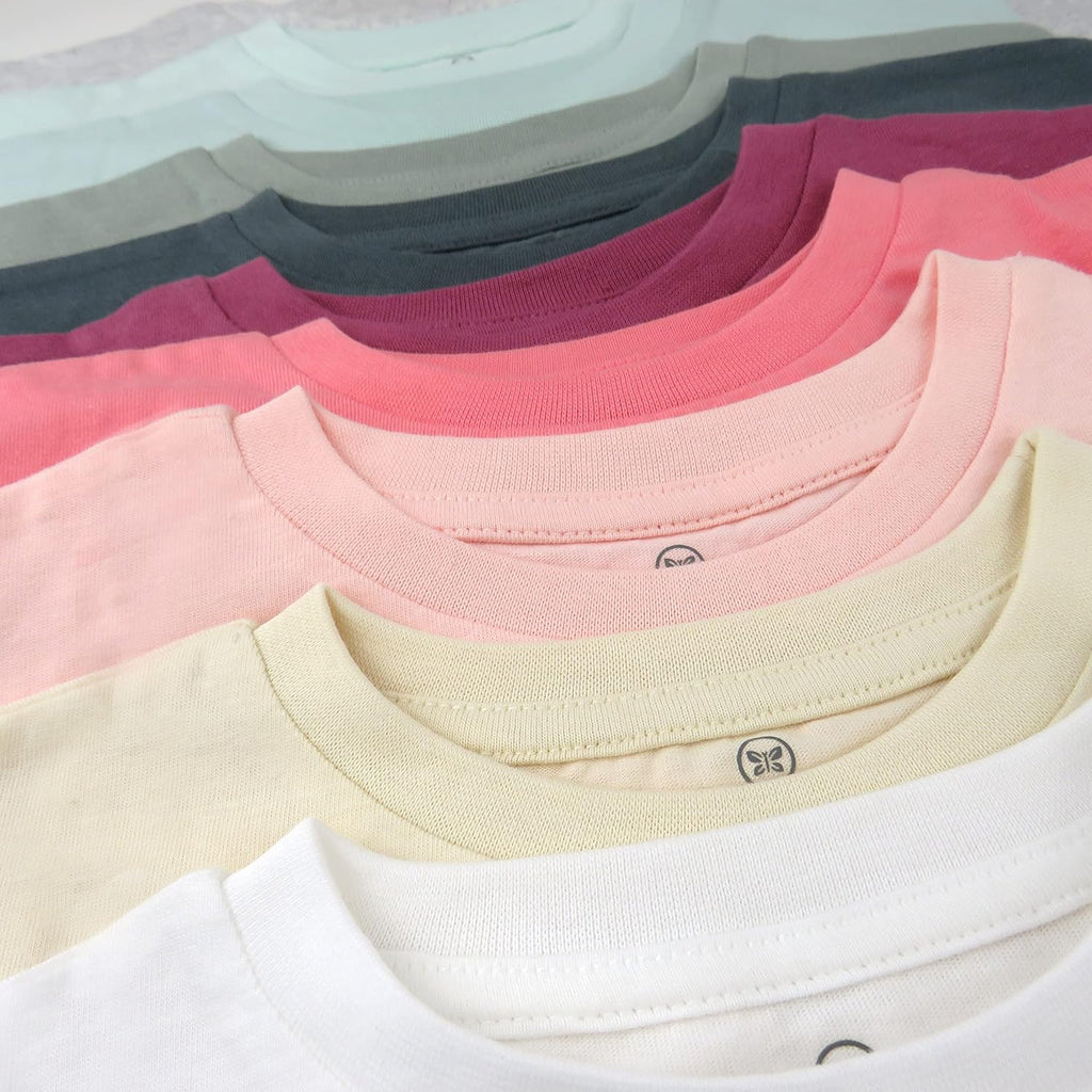 HonestBaby 10-Pack Short Sleeve T-shirts 100% Organic Cotton Baby, Toddler, Little Kids, Boys, Girls, Unisex