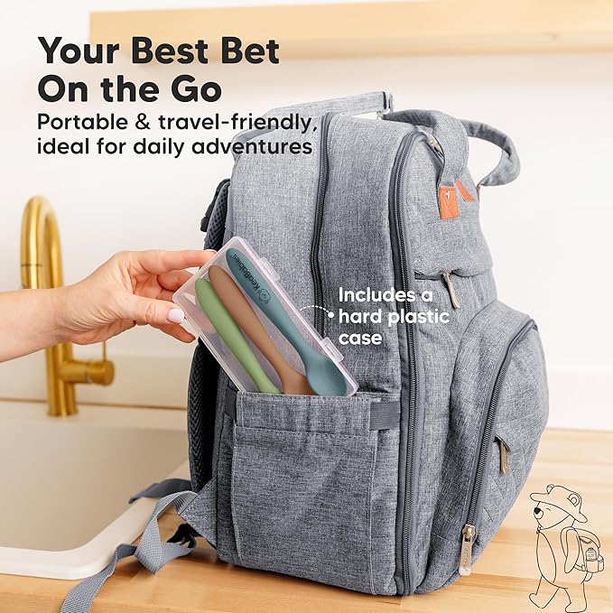 KeaBabies Silicone Baby Spoons, Self Feeding 6-12 months - 3-Pack Baby Weaning Eating Utensils, Toddler First Food Training Spoon, Infant, Kids Feeding Supplies Essential Set, Dishwasher-safe (Desert)