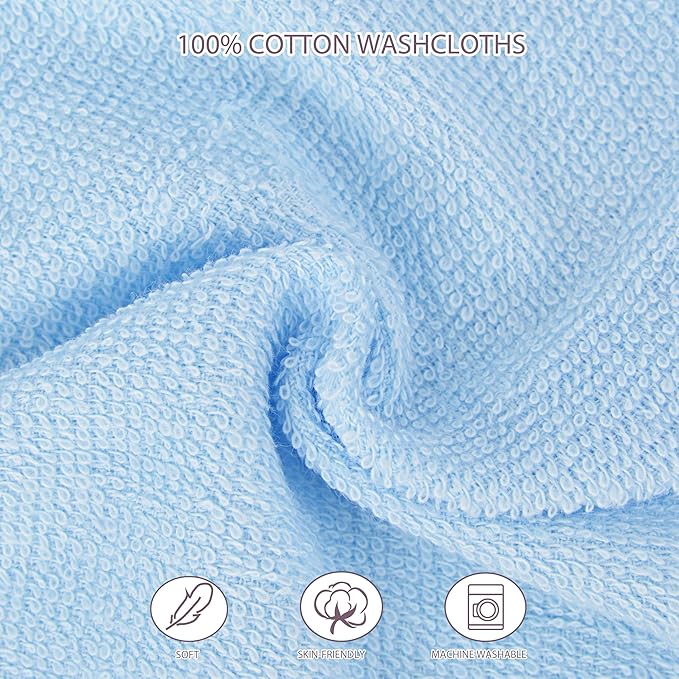 12 Pack Baby Washcloths 100% Cotton - Small Terry Wash Cloths 8" x 8" Soft Face Washcloth for Hand Body Sensitive Skin Thin Absorbent Wipes for Newborns Infant