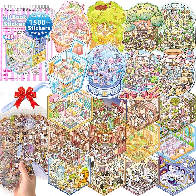 Sticker Book Activity, 20 Sets (1500+) DIY 3D Scene Stickers, Reusable Sticker Book, Mix and Match Creative Sets, Waterproof for All Surfaces, Ultimate Craft Supplies & Party Favors