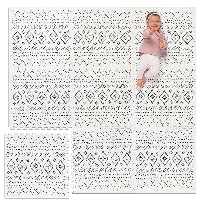 Lillefolk Baby Play Mat for Floor – 6x6ft Boho | Soft Non Toxic Premium EVA Foam Tiles for Tummy Time, Crawling & Playroom – Waterproof Interlocking Floor Mat for Babies & Toddlers (9 Tiles)