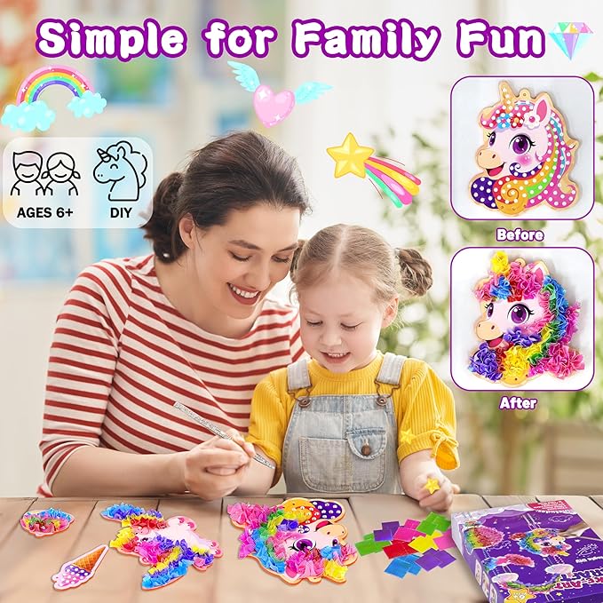 Alagoo Poke in Craft Unicorn DIY Kits - Arts and Crafts for Kids, Mess-Free Art Fun Craft Supplies, Creative Unicorn Birthday Decorations Craft Kits for Girls and Boys Ages 4 5 6 7 8 9