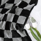WRENSONGE Checkered Throw Blanket, Black Grey Checkered Soft Cozy Fluffy Warm Hand Made Throw Blankets for Couch, Sofa, Chair, Bed, Picnic,Travel Lightweight Bed Blankets for Men