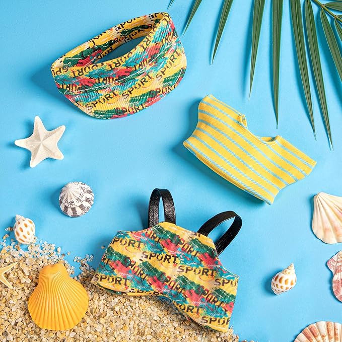 Clothes for 6.7in/17cm Doll, Set of 4 Cute Doll Accessories Includes Doll Hat+T-Shirt+Bib Pants+Shoes Set Premium Fashion Outfit for Collectors Unique Gift (Style E2)