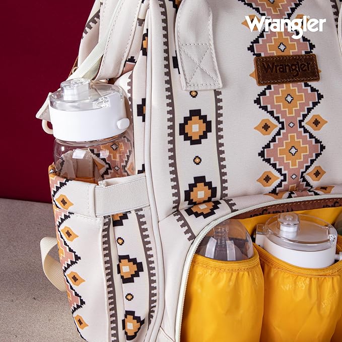 Wrangler Diaper Bag Backpack Aztec Travel Backpack Purses Western Multi-Function Baby Bags for Mom with Waterproof Insulated Pockets