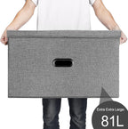 Large Linen Fabric Foldable Storage Bins with Removable Lid and Handles, Washable Storage Box Organizer Containers Baskets Cube with Cover for Bedroom,Office(Cream, XXL(2-Pack))