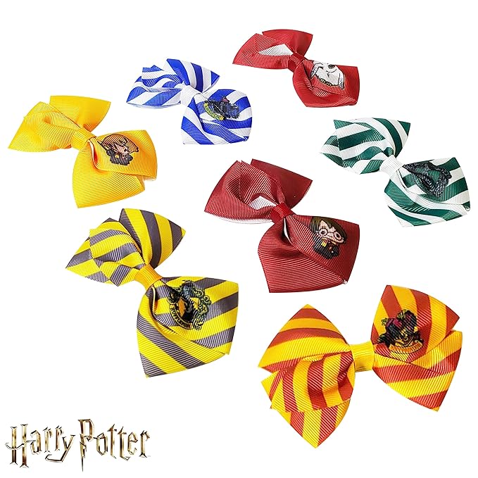 LUV HER Harry Potter Hair Bows - 7 Pcs 4 Inch Bundle - Hair Accessories Gift Set for Girls - Alligator Clips - Ages 3 +