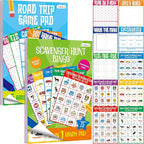 2 Pack Road Trip Game Pads, 10 Games (Categories, Dot & Boxes, Tic-tac-Toe, Scavenger Hunt Bingo), Pen Pencil Paper Game, Plane Trip/Car Travel/Getaway Activity Pad for Kid, Adult