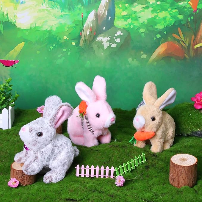 Easfan Hopping Pink Bunny Interactive Electronic Pet Plush Glowing Toy with Sounds Jumping Rabbit Ears Moving Educational Plush Toy Easter Birthday Gifts for Kids Girls, 7''