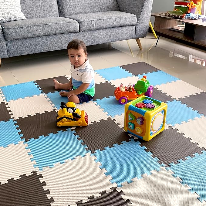 MioTetto Foam Floor Tiles for Kids - Non-Toxic Comfortable Baby Play Mat and Interlocking Foam Tiles, Fits with 74x74 Playpen Mat for Crawling & Development, Soft Play Mat for Babies 6-12 Months