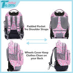 NEW TILAMI 18" Kids Rolling Backpack for School - Waterproof, Durable, Stair-Climbing, Variety of Colors Patterns for Girls & Boys, Cute Pink Unicorn