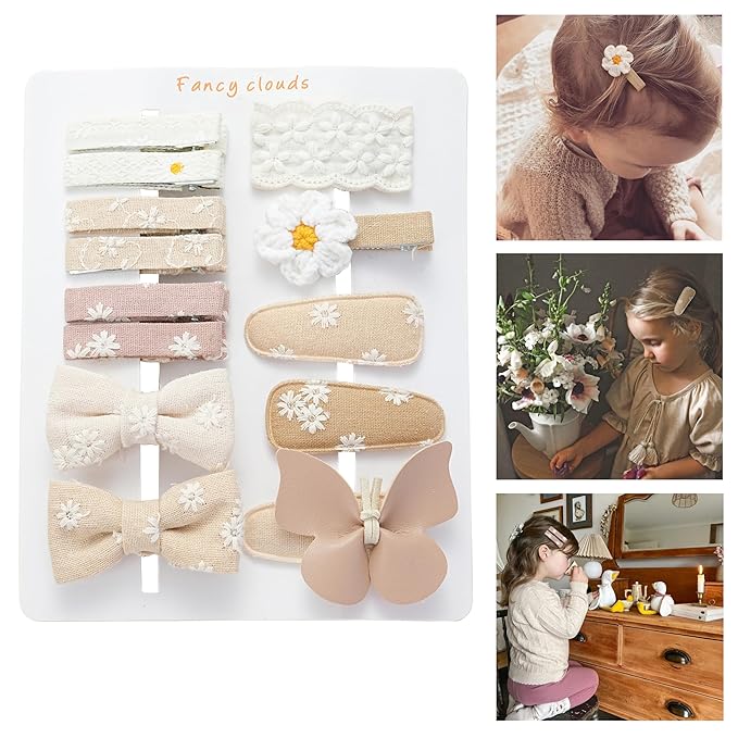 13 Pcs Hair Clips for Girls with Bows Butterfly Flower,2" Fully Lined Alligator Clips and Barrettes,Handmade Hair Accessories for Baby Toddler Young Kids School Age Girls Gifts