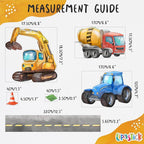 Construction Truck Wall Decals for Boys- Peel and Stick Road Vehicle Stickers for Room, Nursery, Playroom - Removable Wall Decor with Excavators, Tractors, Cars for Kids, Toddlers, Babies -S Size