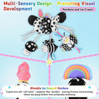 Spiral Car Seat Toys for Babies, 0-6 Months Stroller Pram Activity Hanging Toys High Contrast Black and White Sensory Toy, Newborn Soft Plush Travel Toy for Newborn Boys Girls Gift