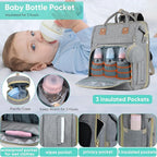 Diaper Bag Backpack for Mom and Dad, Large Capacity Baby Travel Bag with USB Charging Port, Waterproof Foldable Baby Bag for Boys and Girls, Stylish Maternity Backpack for Travel & Hospital，Grey