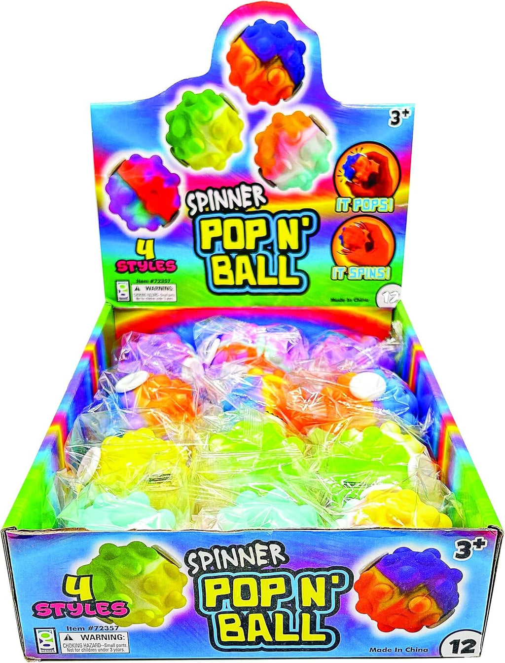 Raymond Geddes Pop 'N' Spin Balls (12 per Box) - Kids and Adult Fidget Toys – Multicolor Pop Fidget Spinner Balls