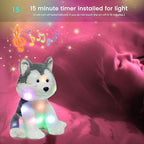 Hopearl LED Musical Stuffed Husky Lighting Up Singing Plush Dog Adjustable Volume Lullaby Animated Soothe Birthday Festival for Kids Toddler Girls, Gray, 12''