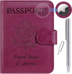 Airtag Passport Holder Cover Wallet RFID Blocking Leather Case Travel Essentials Luggage Accessories Travel Must Have(118#Purple)