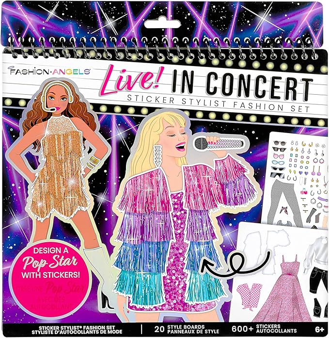 Fashion Angels Live! in Concert Sticker Stylist Fashion Set, Includes Concert Venue Style Boards, Popstar Silhouettes & 600+ Stickers, Ideal Gift for Kids & Teens