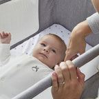 Air Lite Bedside Infant Crib | Breathable Mesh Sides, Drop-Down Panel, Reflux Incline, Adjustable Height, Compact Co-Sleeper Crib with Mattress - Grey