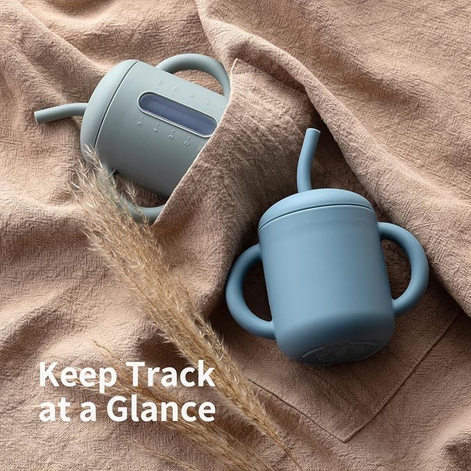 SAMiGO Silicone Sippy Cup, Baby Straw Cup for 6 12 18 Months, Sippy Cup with Straw for Toddlers 1-3 Years, Baby Water Cup for Drinking and Training, 6 oz