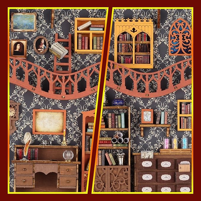 Book Nook Kit for Adult DIY Booknook Dollhouse Miniatures Bookshelf Insert Library Decor 3D Wooden Puzzle