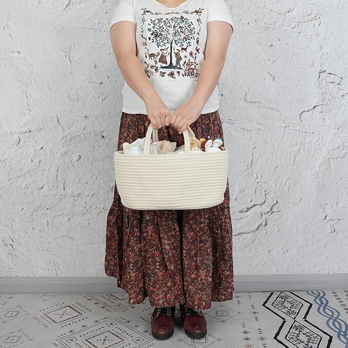 Diaper Caddy Organizer Cotton Rope Baby Basket Nursery Storage and Portable Tote Bag for Car Ideal Baby Shower Gifts and Registry Must-Have for Newborn Essentials beige