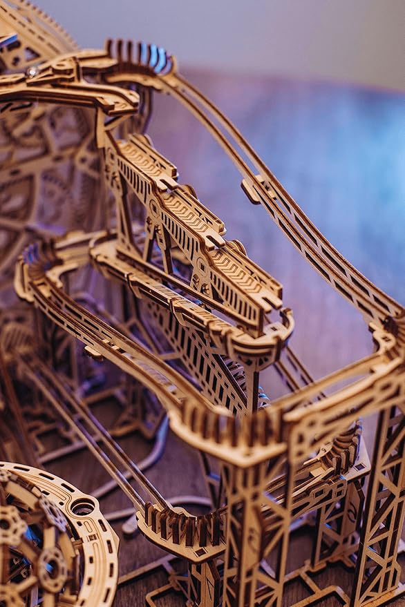 Wood Trick Wooden Marble Run Electric Motorized - 3D Wooden Puzzles for Adults and Kids to Build - 15x14 in - Roller Coaster Wooden Model Kits for Adults and Teens to Build