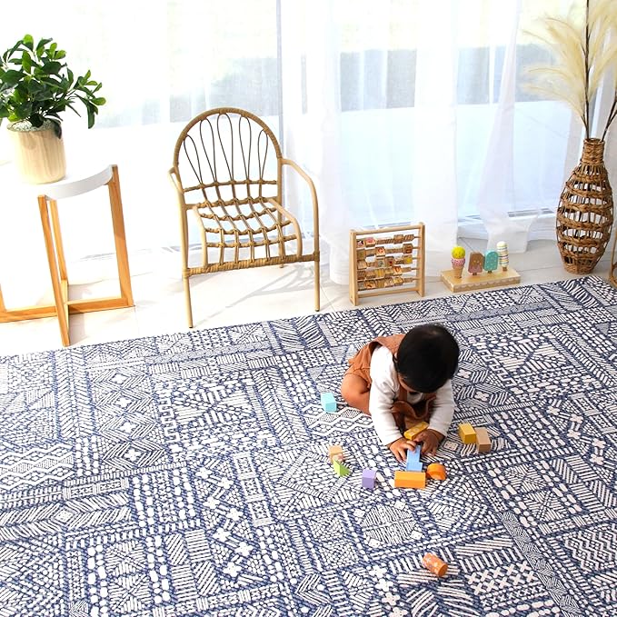 Cushmat Stylish Reversible Foam Play Mat (Large, Explorer - Cloud Indigo) - Soft, Waterproof, Durable Play mat for Infants, Babies, Toddler, Kids & Grownup - 6.5ft x 4.5ft