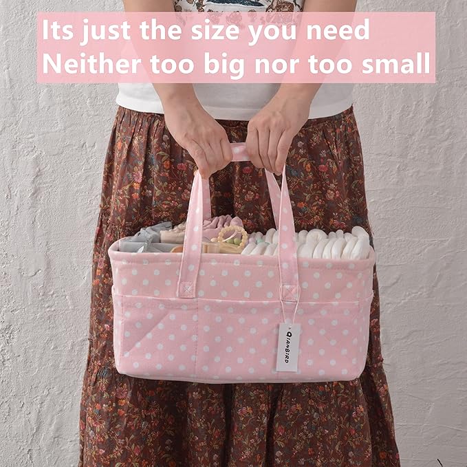 Pink Diaper Caddy Organizer for Baby Girl-Large Portable Diaper Caddy Basket for Changing Table-Diaper Organizer Caddy-Car Travel Tote Bag-Newborn Registry Baby Shower Basket for Diapers & Wipes