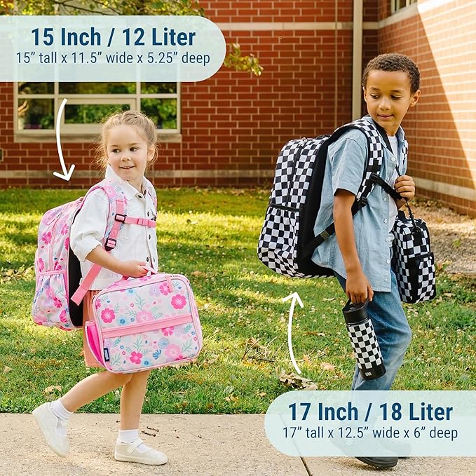 Wildkin ECO rPET 17-inch Large Backpack – Sustainable, Padded, Adjustable – Black and White Checkered