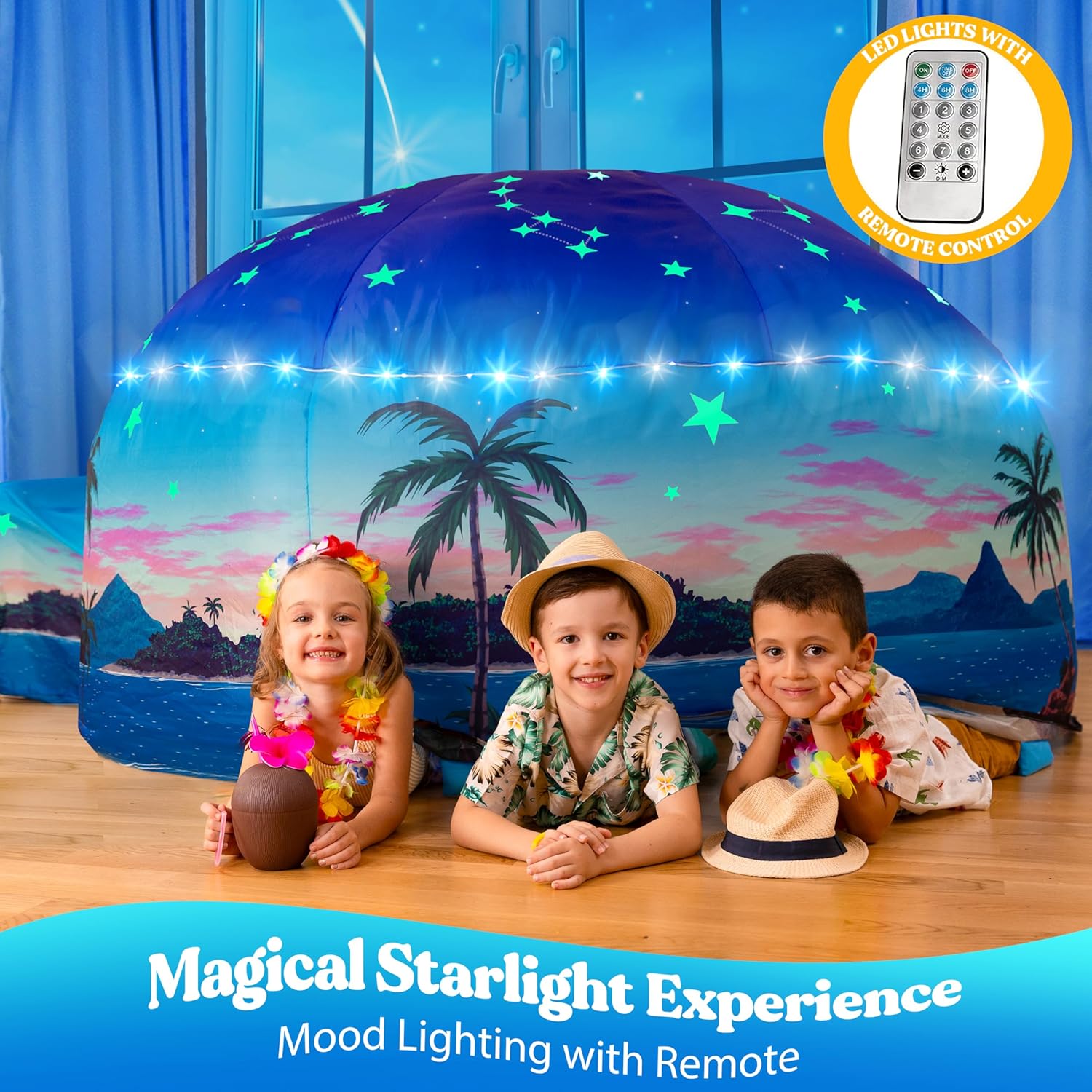W&O Starlit Oasis with LED Lights & Sound – Glow-in-The-Dark Constellations for an Enchanting Stargazing Adventure – for Kids Ages 3-12 (Fan Not Included)