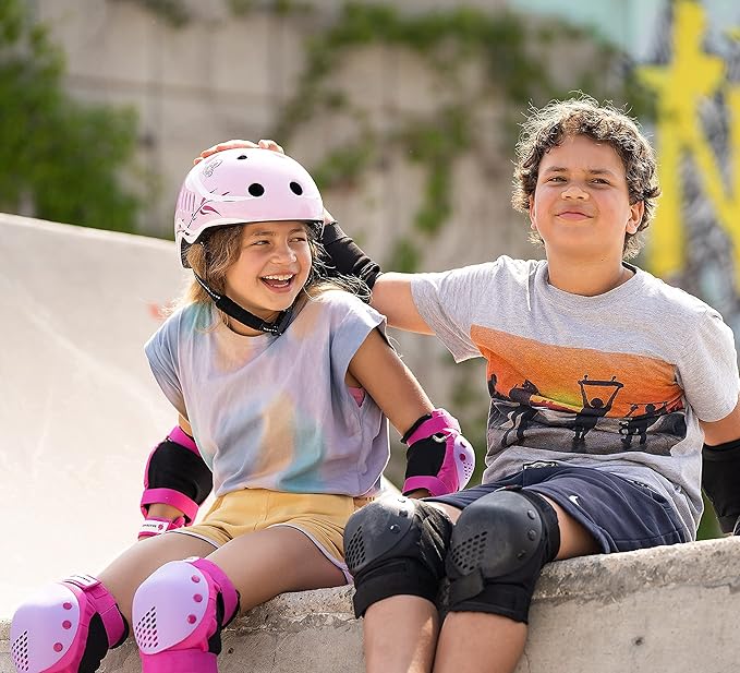 SKATEWIZ Skateboard Pads Protective Gear Set for Kids - Smash - Roller Skate Pads [6pc] - Elbow Pads Roller Derby and Knee Pads Kids Skating with Wrist Guards for Kids and Adults